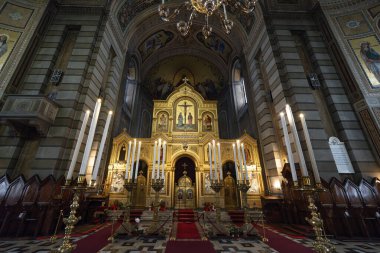 Trieste, İtalya - 10 Haziran 2023: Trieste 'deki San Spiridione Ortodoks Kilisesi' nin İç Görüşü