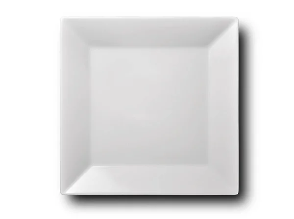 Вид Зверху Порожня Біла Квадратна Тарілка Ізольована Білому Тлі — стокове фото