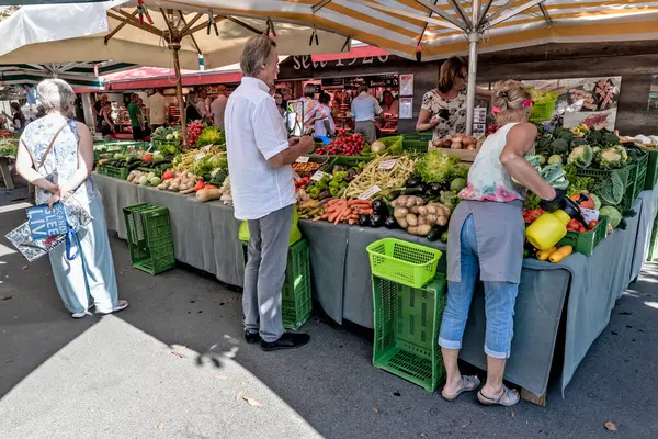 Graz Rakousko Srpna 2023 Stánek Zeleninou Ovocem Farmářském Trhu Kaiser — Stock fotografie