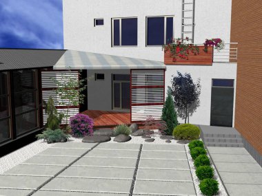 Düzenleme veranda yaşam alanı, 3d render