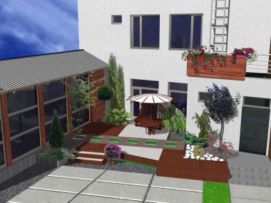 Düzenleme veranda yaşam alanı, 3d render