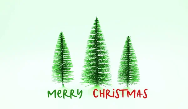 Árvores Natal Fundo Branco Cartão Natal Texto Feliz Natal — Fotografia de Stock