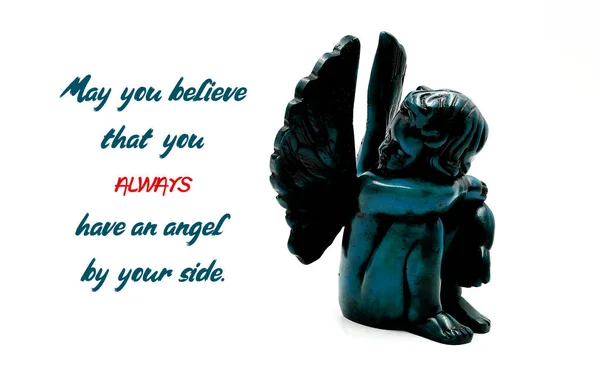 Blauwe Beschermengel Met Vleugels Kaart Met Tekst Engelen — Stockfoto