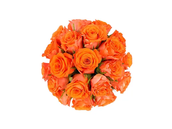 Beyaz arka planda izole edilmiş bir buket turuncu gül. Tebrik kartı.