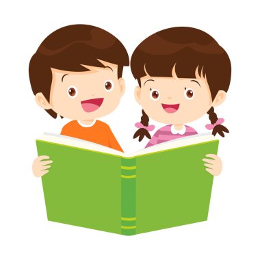 Mutlu çocuklar ve kitaplar. Çocuklar okula dönüş konseptini okuyor. 