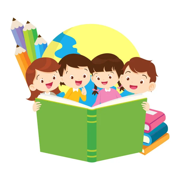 Хлопчик Дівчатка Навчаються Або Studying Children Back School Concept Education — стоковий вектор