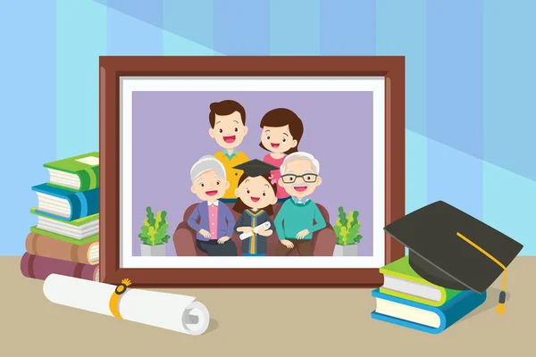 Family Photo Portrait Frame Concept Graduation Student Memorable Image Happy — Stock vektor