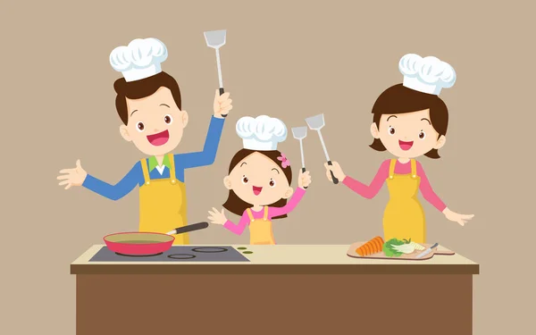 부엌에서 요리하는 어머니와 아이들이 — 스톡 벡터