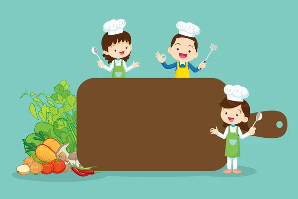 Chef Kids Plantilla Diseño Clase Cocina Lindo Menú Comida Cocinero — Vector de stock