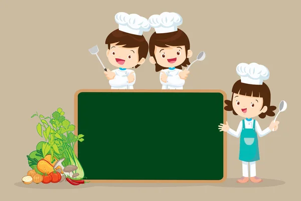 Chef Kids Kochkurs Design Vorlage Netter Kleiner Koch Kocht Menü — Stockvektor