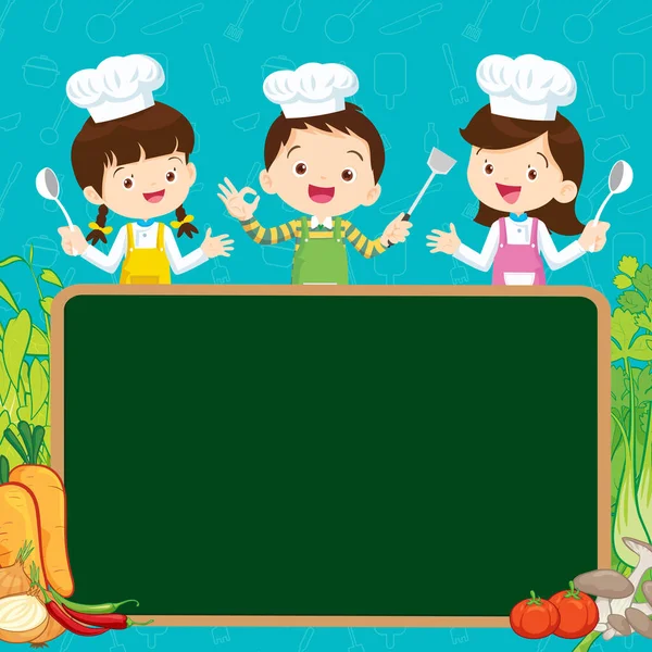 Chef Kids Cooking Class Design Template Cute Pequeno Chef Cozinhar — Vetor de Stock