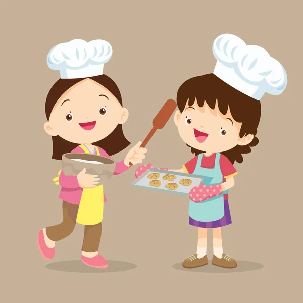 Leuke Jongen Meisje Koken Keuken Karakter Kind Chef Kok Beroep — Stockvector
