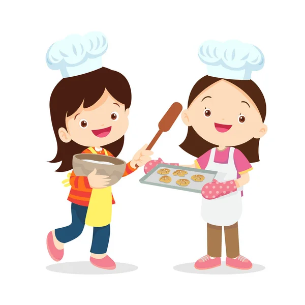 Cute Boy Girl Cocinar Cocina Personaje Niño Chef Profesión — Archivo Imágenes Vectoriales