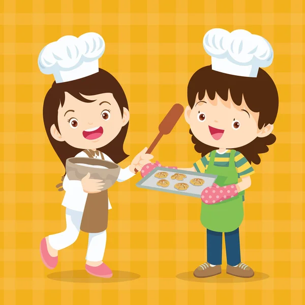Cute Boy Girl Cocinar Cocina Personaje Niño Chef Profesión — Vector de stock