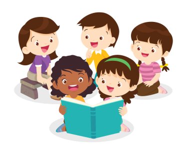 Erkek ve kız öğrencilerin öğrendiği öğretmen. Okula Dönüş Konsepti eğitimi ile okuyan çocuklar.