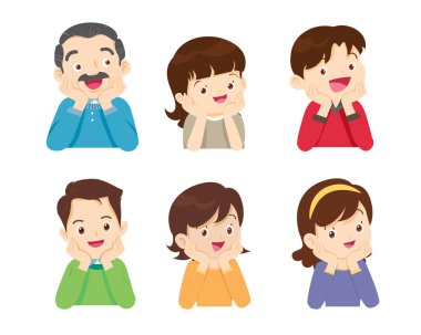 Sevimli insan karakteri, elleri üzerinde dinlenen çene, elleri çenesinde düşünen.