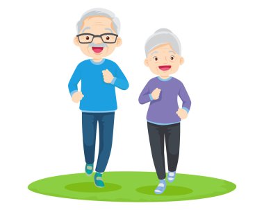 Yaşlı çift yoga yapıyor. Egzersiz yapan aktif büyükanne ve büyükbaba. Spor. Sabah egzersizleri. Aile spordan ve sağlıklı bir yaşam tarzından hoşlanır..