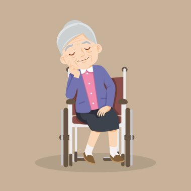 Yaşlı kadın tekerlekli sandalyede oturuyor. Tekerlekli sandalyedeki yaşlı kadın hasta.
