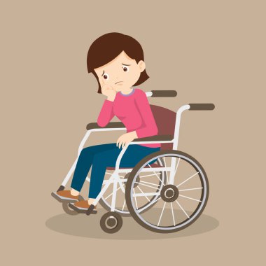 Kadın tekerlekli sandalyede oturuyor. Tekerlekli sandalyedeki kadın hasta.