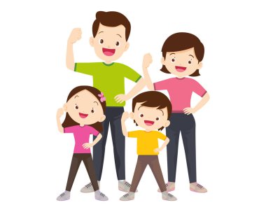 Mutlu Aile Spor Faaliyetleri. Anne, baba ve çocuk evde sabah egzersizi yapıyor. Baba, Anne ve Küçük Oğul Spor Salonu, Sağlıklı Yaşam Tarzı