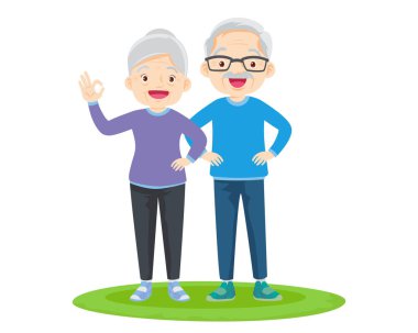 Yaşlı çift yoga yapıyor. Egzersiz yapan aktif büyükanne ve büyükbaba. Spor. Sabah egzersizleri. Aile spordan ve sağlıklı bir yaşam tarzından hoşlanır..