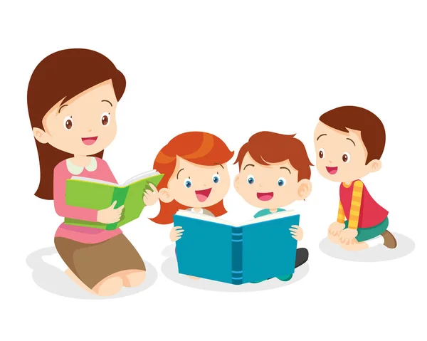 Δάσκαλος Αγόρια Και Κορίτσια Μαθαίνουν Παιδιά Διαβάζουν Την Εκπαίδευση Back — Διανυσματικό Αρχείο