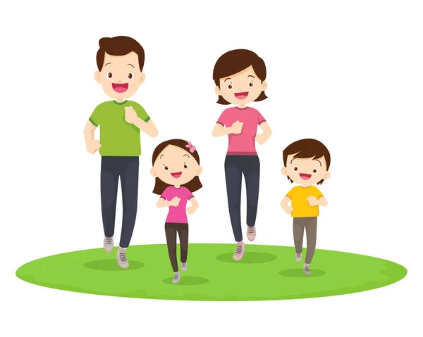 Happy Family Sport Activiteit Moeder Vader Kind Doen Morgens Oefeningen — Stockvector