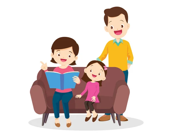 Οικογένεια Διαβάζοντας Ένα Βιβλίο Together Grandparent Πατέρας Μητέρα Και Παιδί — Διανυσματικό Αρχείο