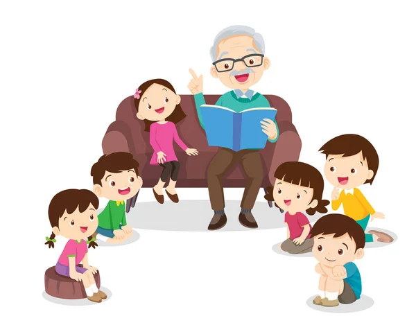 Família Lendo Contos Fadas Para Crianças Lendo Contando Livro Conto —  Vetores de Stock