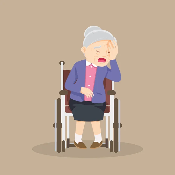 Anziano Vecchio Woman Seduto Una Sedia Rotelle — Vettoriale Stock