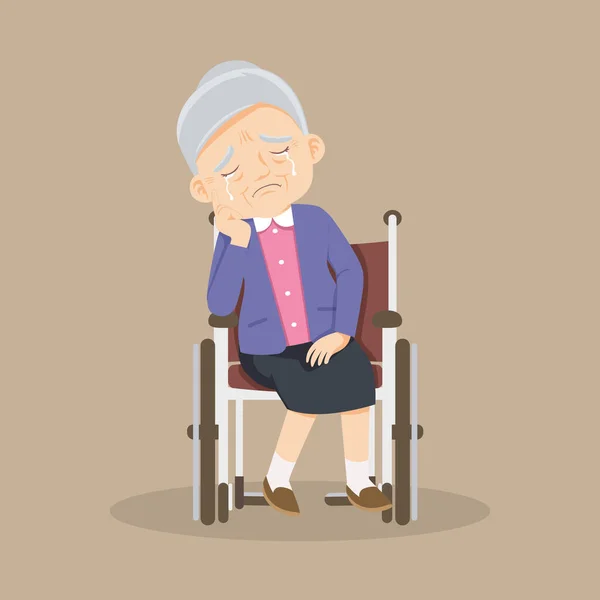 Idoso Velho Woman Está Sentado Uma Cadeira Roda Sênior Paciente —  Vetores de Stock