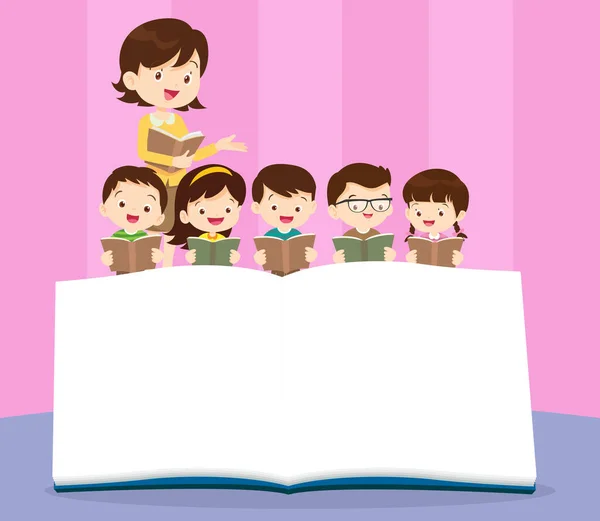 Δάσκαλος Αγόρια Και Κορίτσια Μαθαίνουν Παιδιά Διαβάζουν Την Εκπαίδευση Back — Διανυσματικό Αρχείο