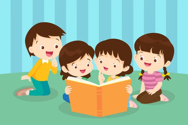 Učitel Chlapcem Dívkami Učení Děti Čtení Zpět Školy Koncepce Vzdělávání — Stockový vektor