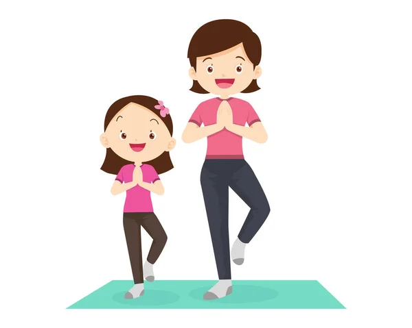 Activité Sportive Familiale Heureuse Maman Père Enfant Faisant Exercice Matinal — Image vectorielle