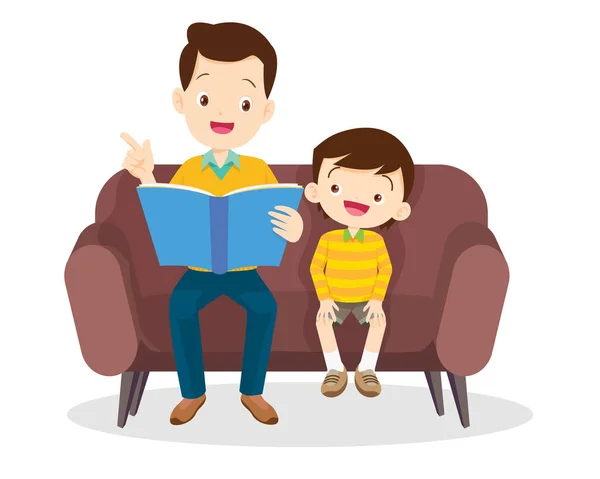 Family Reading Book Together Grandparents Father Mother Child — стоковый вектор