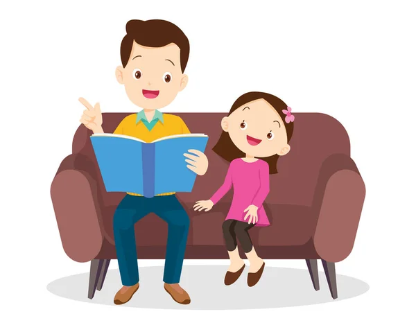 Сім Читає Книгу Разом Батько Бабуся Мати Їхня Дитина — стоковий вектор