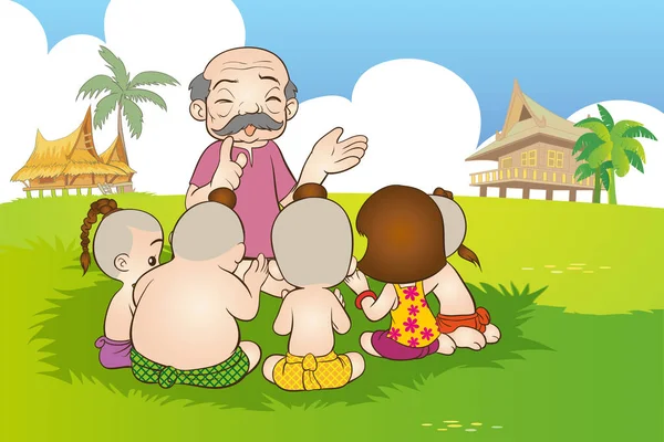 Geleneksel Tayland Çocukları Oyun Oynuyor Geleneksel Tayland Oyunu Geleneksel Tayland — Stok Vektör