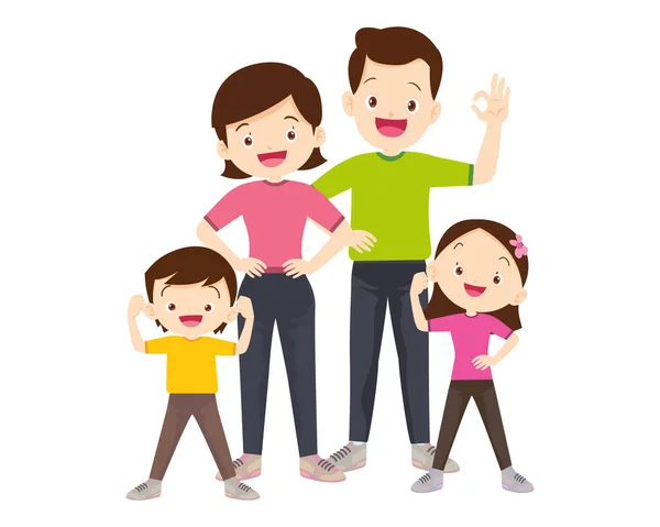 Happy Family Sport Activity Mother Father Kid Doing Morning Exercising — Stock Vector