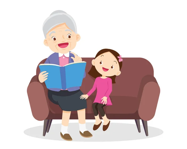 Famiglia Leggere Libro Insieme Nonno Padre Madre Loro Bambino — Vettoriale Stock
