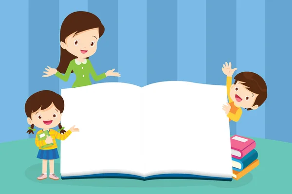 Teacher Boy Girls Learning Children Reading Back School Concept Education — Stock Vector