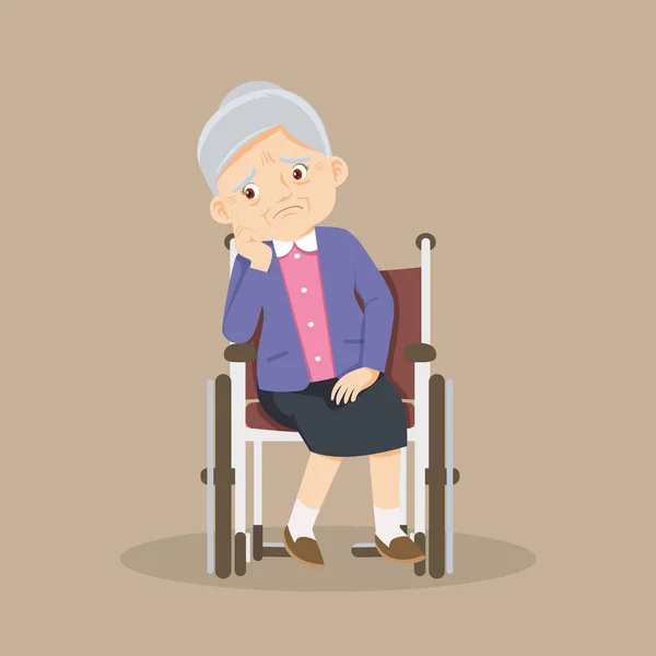 老年老人坐在轮椅上 老年女性病人坐在轮椅上 — 图库矢量图片