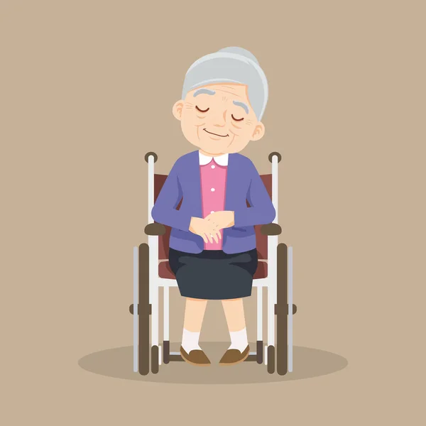 Yaşlı Kadın Tekerlekli Sandalyede Oturuyor Tekerlekli Sandalyedeki Yaşlı Kadın Hasta — Stok Vektör