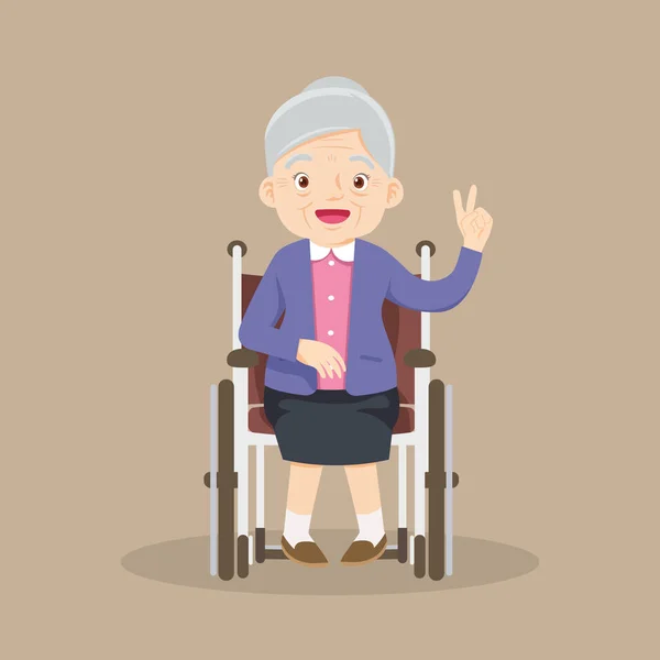 Anciano Viejo Woman Está Sentado Una Silla Ruedas Senior Paciente — Vector de stock