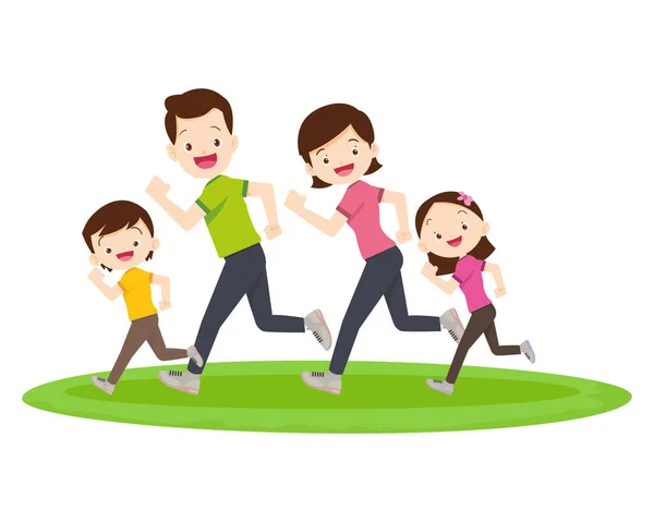 ハッピーファミリースポーツ活動 父と子供は家で朝の演習を行う お父さん お母さん 小さな息子フィットネストレーニング 健康的なライフスタイル — ストックベクタ