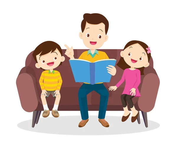 Lectura Familiar Libro Juntos Abuelo Padre Madre Hijo — Vector de stock
