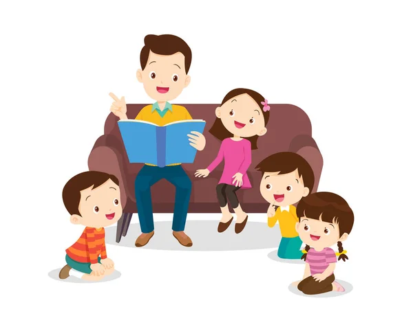 Rodina Čtení Pohádky Pro Děti Čtení Vyprávění Pohádky Pohádka Děti — Stockový vektor