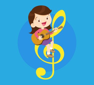 Müzik çocuklar. Müzik okulu konsepti oynayın. Müzik enstrümanları olan çizgi film çocukları ve çocukları. Müzik çalan sevimli çocuk müzisyenler.