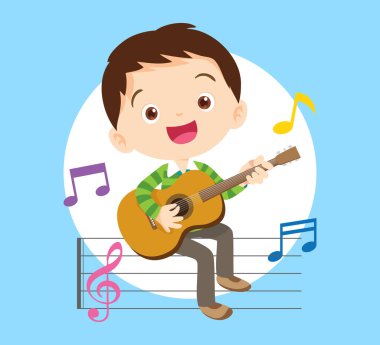 Müzik çocuklar. Müzik okulu konsepti oynayın. Müzik enstrümanları olan çizgi film çocukları ve çocukları. Müzik çalan sevimli çocuk müzisyenler.