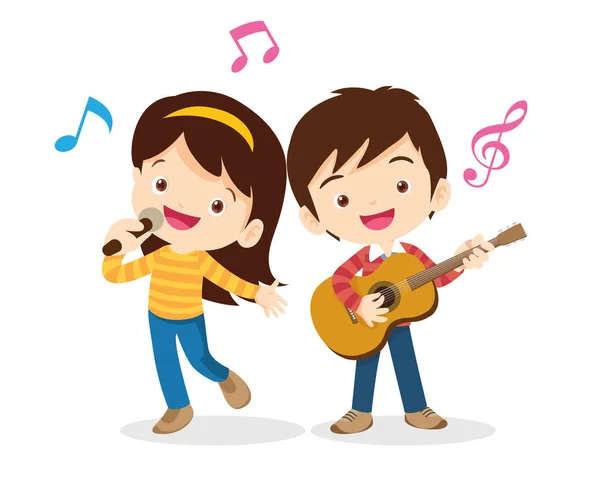 Играть Музыкальную Концепцию Музыкальной Школе Карикатурные Танцы Детей Детей Музыкальными — стоковый вектор