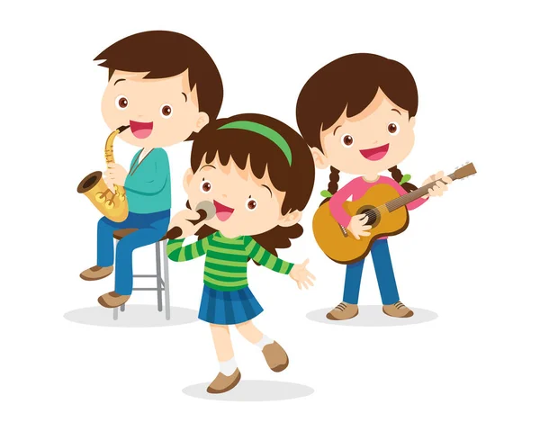 Música Kids Play Concepto Música Escuela Música Cartoon Bailando Niños — Vector de stock